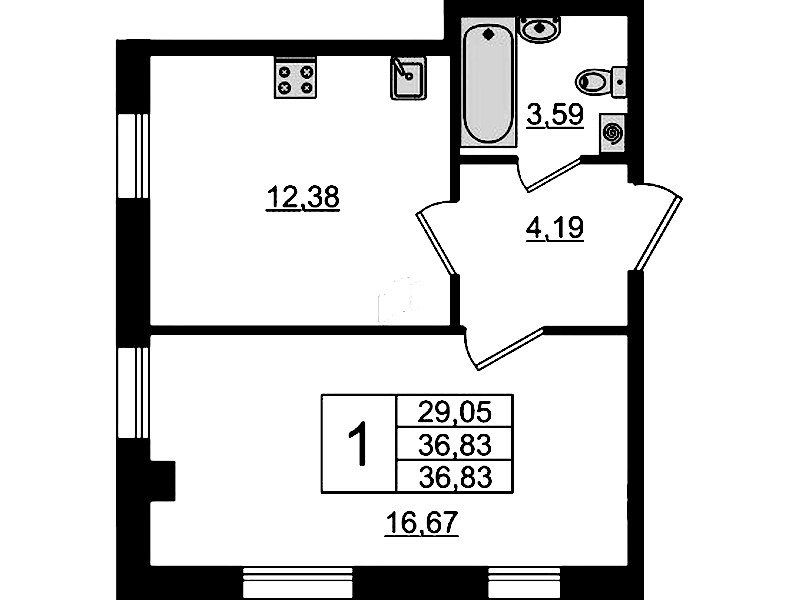 1-комнатная квартира 36.83 м², 5/13 эт., Апарт-отель «Zoom Черная речка»